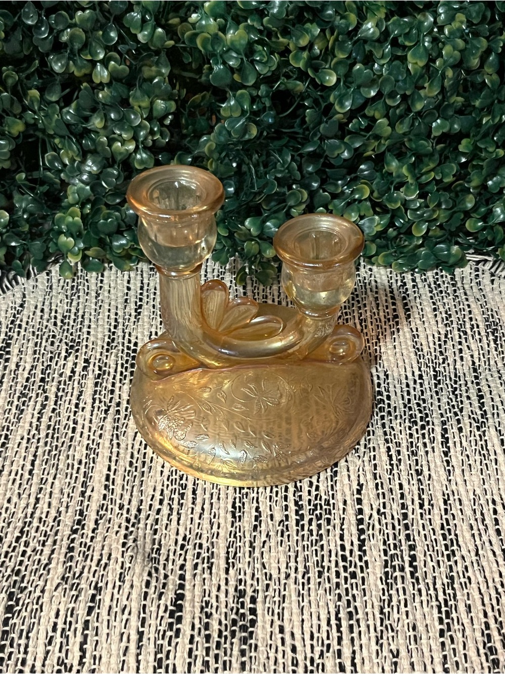 Jeannette Glass Floragold Candle Holder - Decorative Home Accent